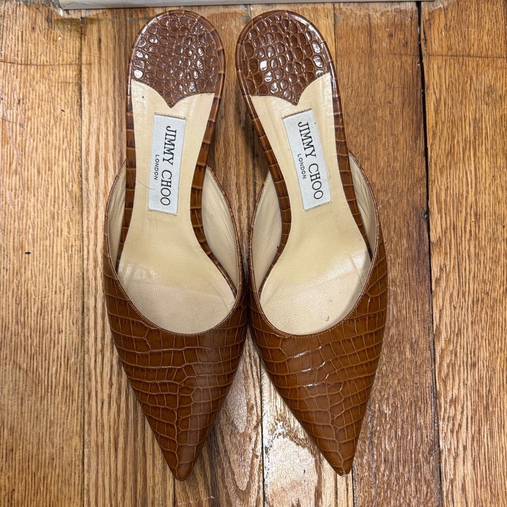 Jimmy Choo Tan Croc-Embossed Heels
